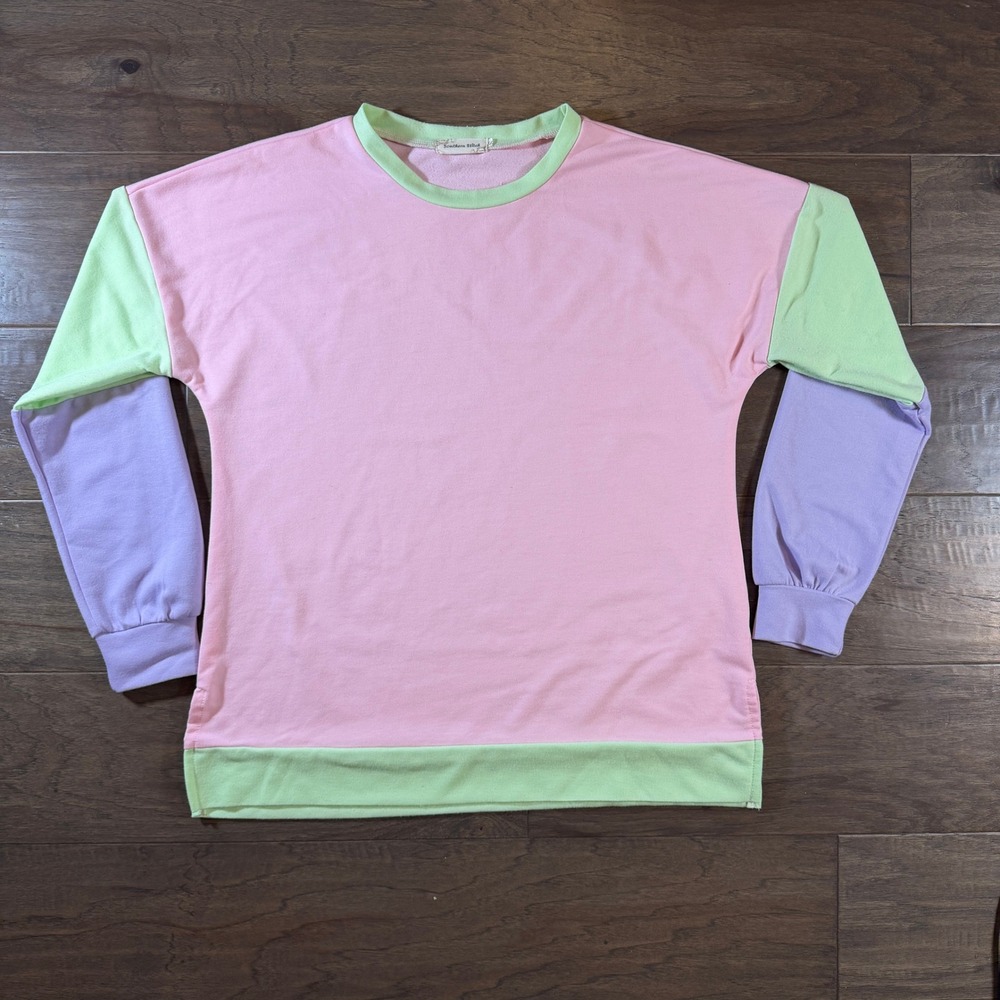 Southern Stitch Womens Pastel Colorblock Sweatshirt Pink Green Purple Small‎